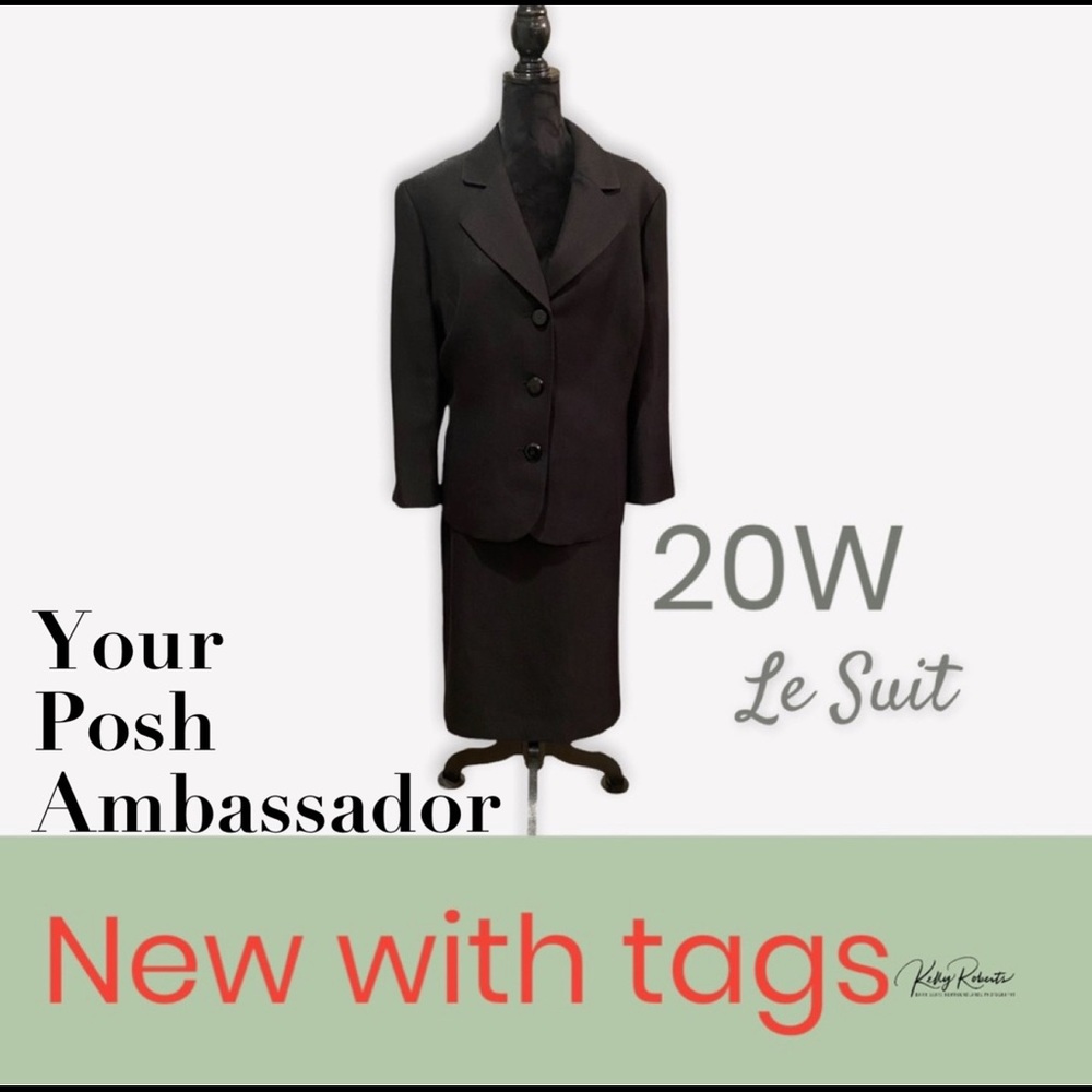 NWT 20W Le Suit 2 pc. Nantucket Black Dress Suit Tags attached Skirt Jacket Nice